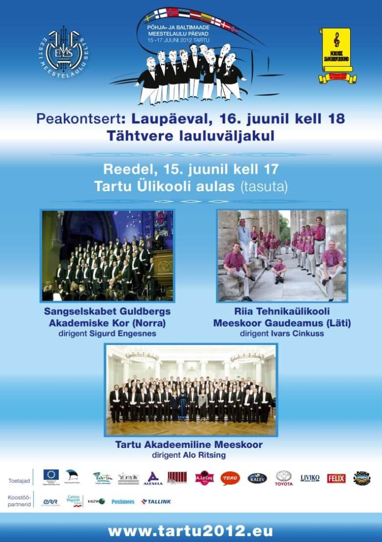 Baltijas un Ziemeļvalstu vīru koru svētkos Tartu piedalīsies kori no Latvijas