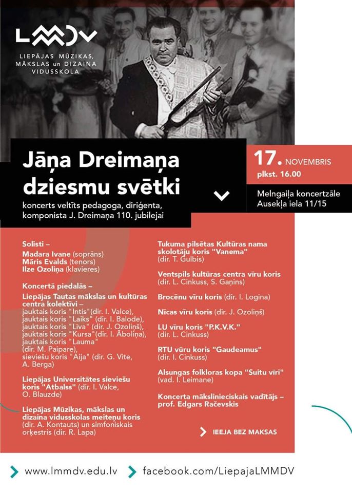 Ar kormūzikas lielkoncertu Liepājā svin Jāņa Dreimaņa 110. jubileju